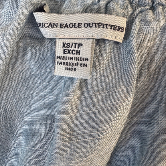 American Eagle Light Blue Denim One Shoulder Ruffled Jean Shirt Lyocell SIZE XS - Picture 7 of 9